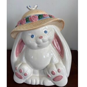 Vintage Treasure Craft 90s  Bunny Rabbit Easter Cookie Jar Pfaltzgraff Large 12"